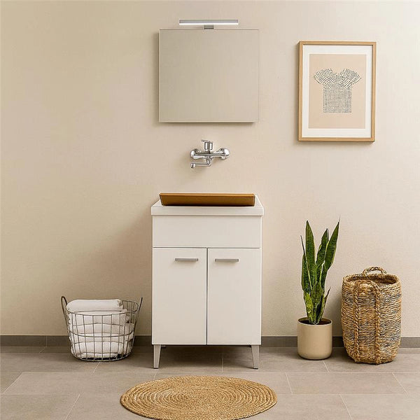 Lavatoio 60x50 con vasca in resina bianco lucido e tavoletta Stella