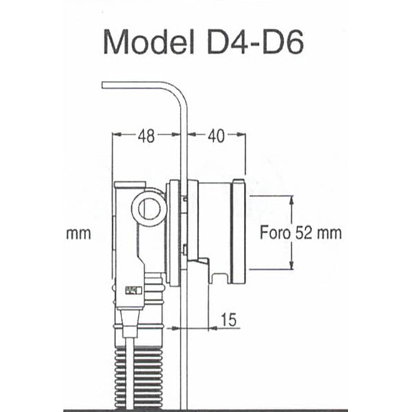 Disegno tecnico con quote di Makro D6 scarico vasca con erogazione per LINE-R3 nero opaco