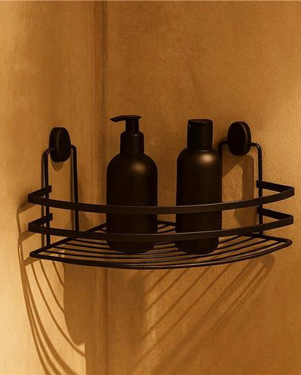 Mensola angolare vasca doccia in acciaio nero Cover Black Nero Opaco installato in bagno moderno con ante in vetro...