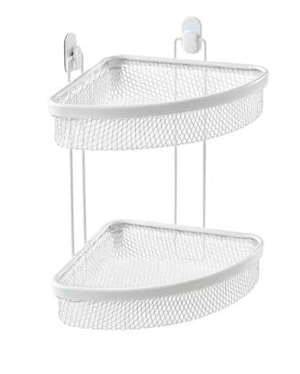 Mensola doccia angolare 2 ripiani bianco Taki in bagno completo, vista d'insieme dell'ambiente - Exagonshop