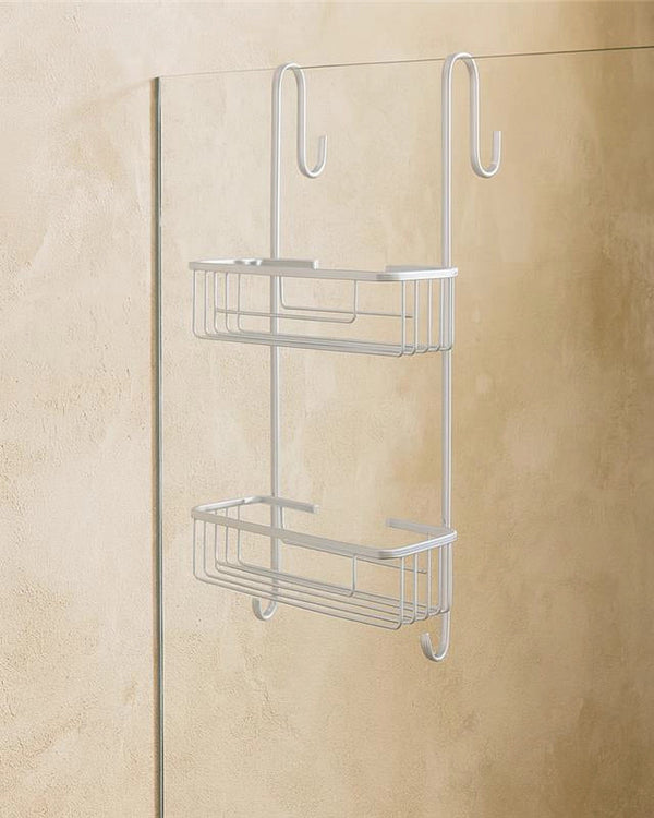 Mensola per vetro doccia 2 ripiani silver in alluminio installato in bagno moderno con ante in vetro temperato - Exagonshop