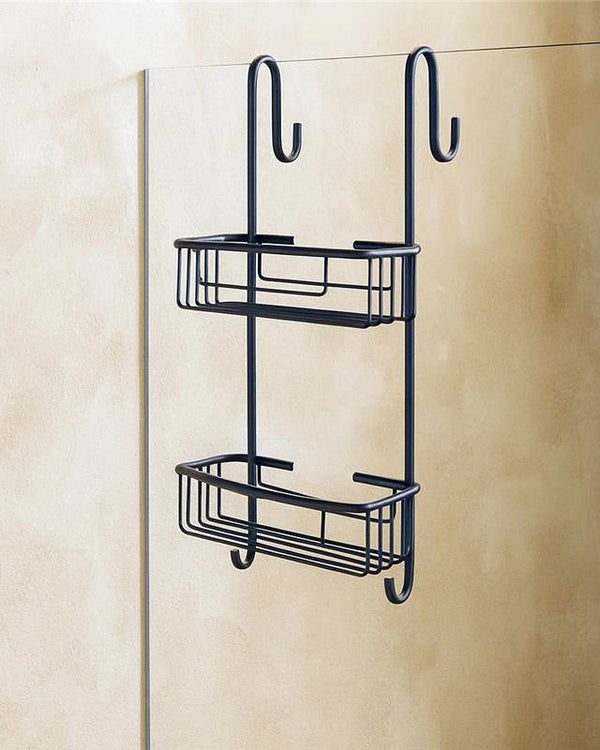 Mensola portasapone cavalletto per vetro doccia grigio in alluminio installato in bagno moderno con ante in vetro...