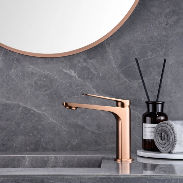 Miscelatore lavabo senza scarico in ottone oro rosa spazzolato Momo