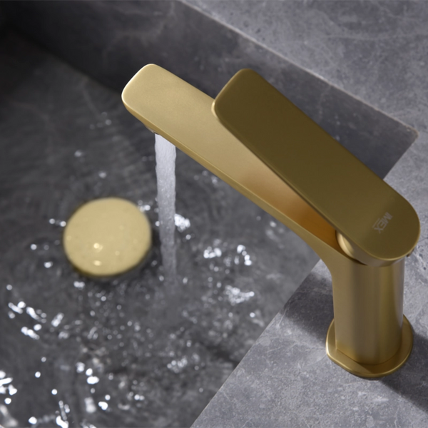 Miscelatore lavabo senza scarico in ottone oro spazzolato Momo