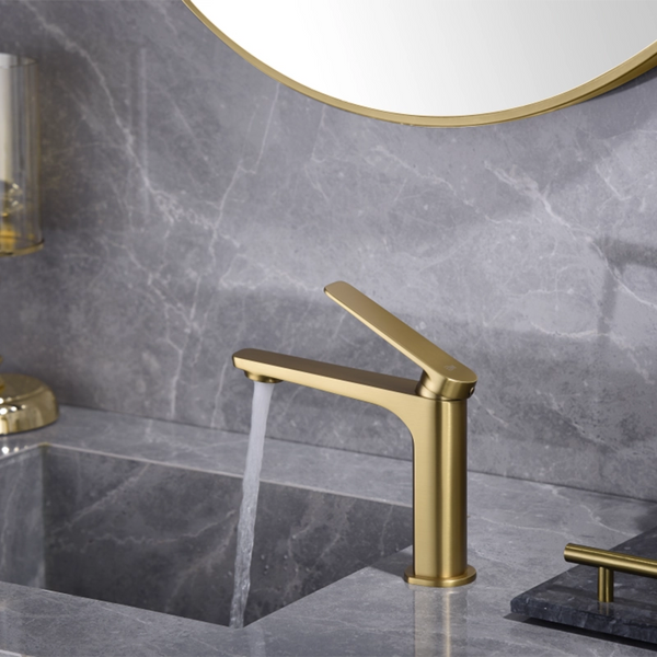 Miscelatore lavabo senza scarico in ottone oro spazzolato Momo