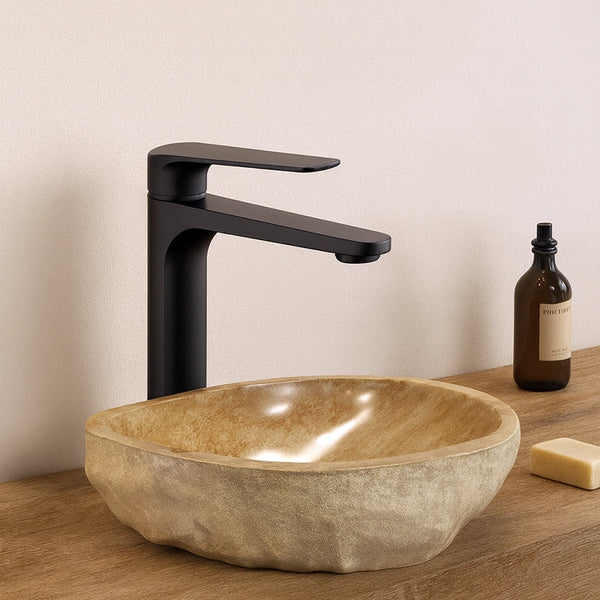 Miscelatore alto per lavabo ciotola senza scarico in ottone nero opaco Momo