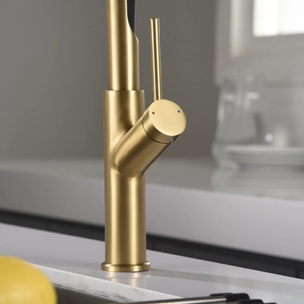 Miscelatore cucina flessibile Imola oro spazzolato, vista laterale della canna girevole - Exagonshop