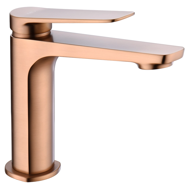 Miscelatore lavabo senza scarico in ottone oro rosa spazzolato Momo