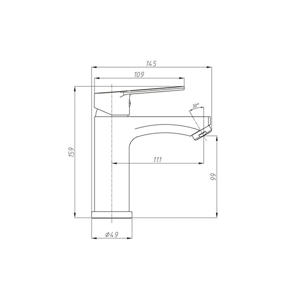Miscelatore lavabo zinco cromo Eden, vista laterale del profilo e della forma - Exagonshop