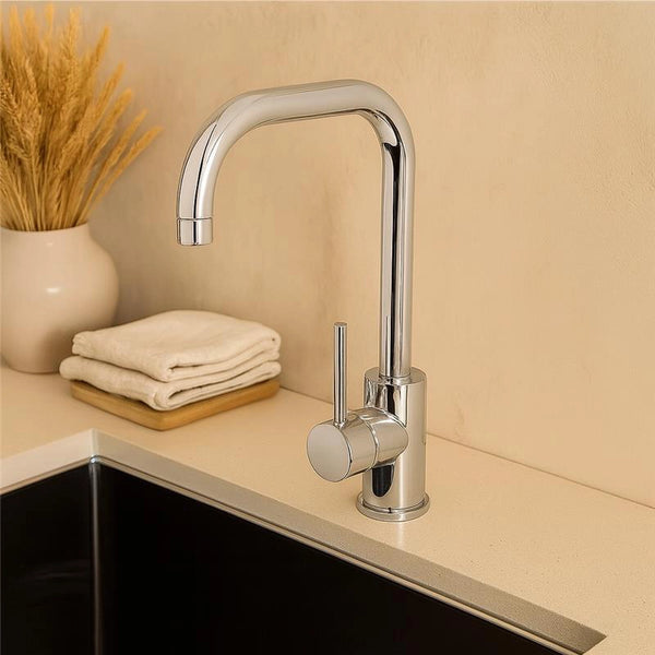 Miscelatore lavello canna svedese per cucina in ottone cromo