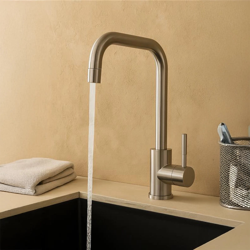 Miscelatore monocomando lavello cucina canna svedese in acciaio spazzolato kitchen feridras