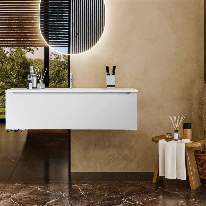 Mobile Bagno bianco opaco 120x50 Amalfi Un Cassetto E Lavabo Integrato In Mineralmarmo