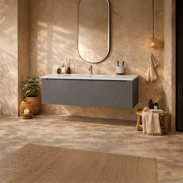 Mobile Bagno grigio opaco 120x50 Amalfi lavabo In Mineralmarmo lucido