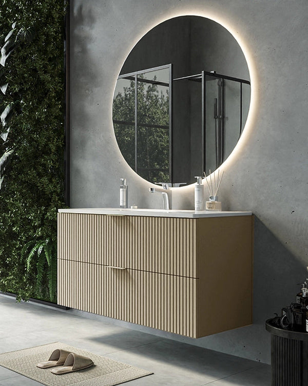 Mobile bagno cannettato 82x47 tortora opaco lavabo in, vista laterale della struttura sospesa - Exagonshop