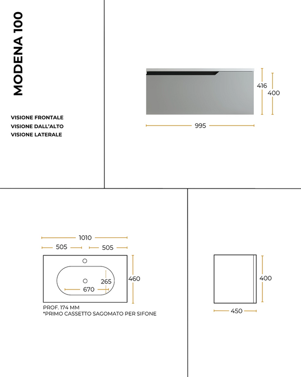 Mobile bagno dark grey 100x45 Modena lavabo in ceramica lucida