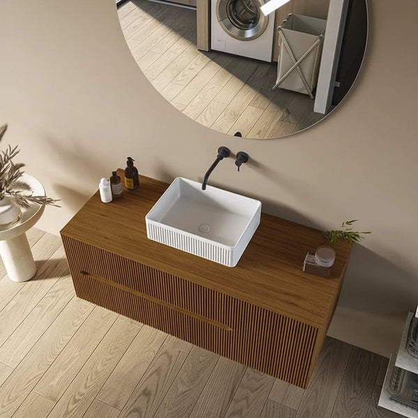 Mobile bagno 100x46 Urbino cannettato noce chiaro con anta e lavabo