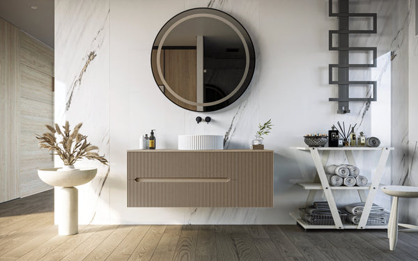 Mobile bagno 100x46 Urbino cannettato tortora opaco con anta e lavabo
