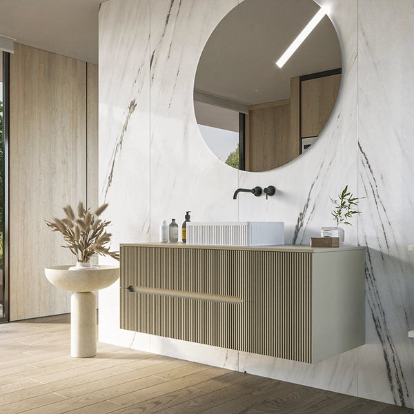 Mobile bagno 100x46 Urbino cannettato tortora opaco con anta e lavabo
