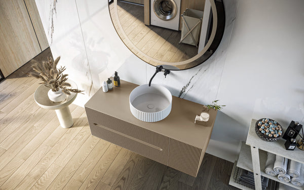 Mobile bagno 100x46 Urbino cannettato tortora opaco con anta e lavabo