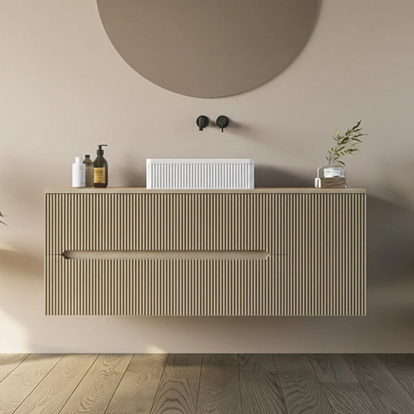 Mobile bagno 120x46 Urbino cannettato tortora opaco con anta e lavabo