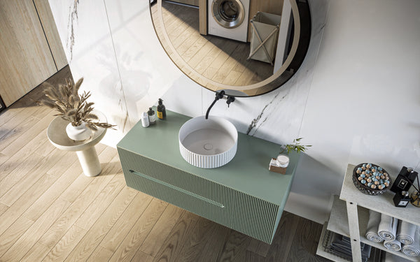 Mobile bagno 100x46 Urbino cannettato verde bosco con anta e lavabo