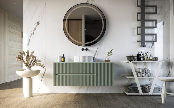 Mobile bagno 100x46 Urbino cannettato verde bosco con anta e lavabo