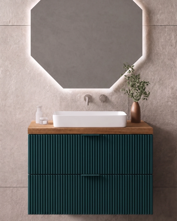 Mobile bagno 100x46 petrolio Teramo con lavabo da appoggio in ceramica