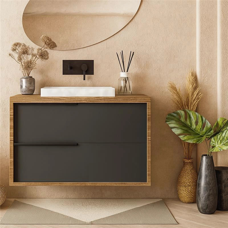 Mobile bagno 100x47 Urban noce antracite due cassetti con lavabo semintegrato