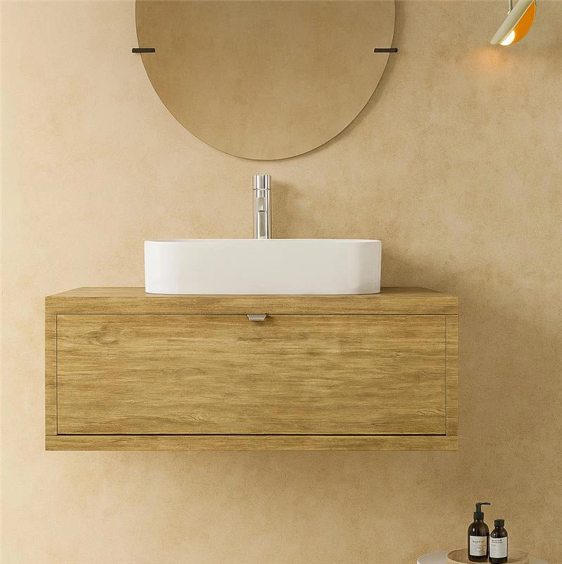 Mobile bagno 110x50 Thema Rovere farnia con Lavabo in ceramica