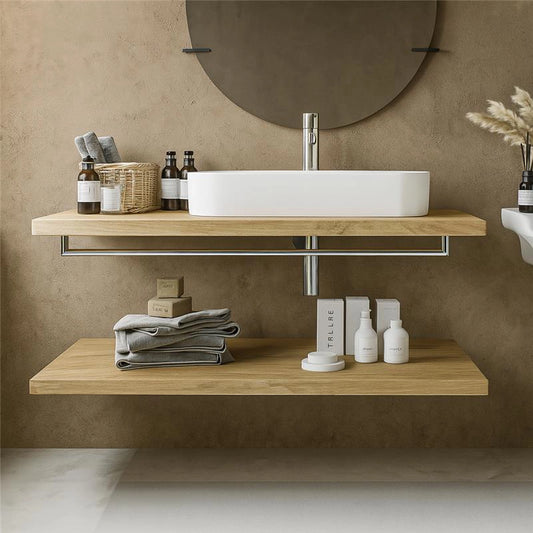 Mobile bagno 110x50 rovere farnia Thema con mensola lavabo e ripiano