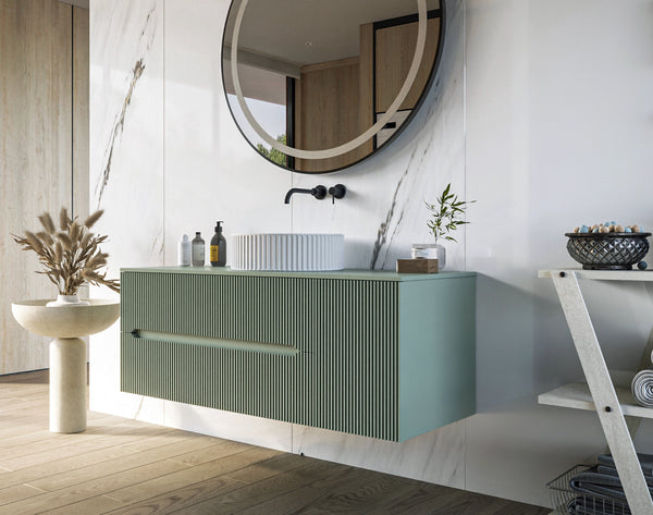 Mobile bagno 120x46 Urbino cannettato verde bosco con anta e lavabo