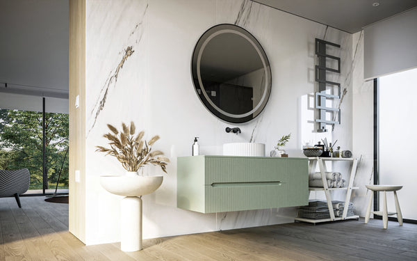 Mobile bagno 120x46 Urbino cannettato verde bosco con anta e lavabo