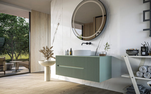 Mobile bagno 120x46 Urbino cannettato verde bosco con anta e lavabo
