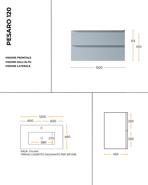 Mobile bagno noce chiaro 120x45 Pesaro lavabo in mineralmarmo lucido