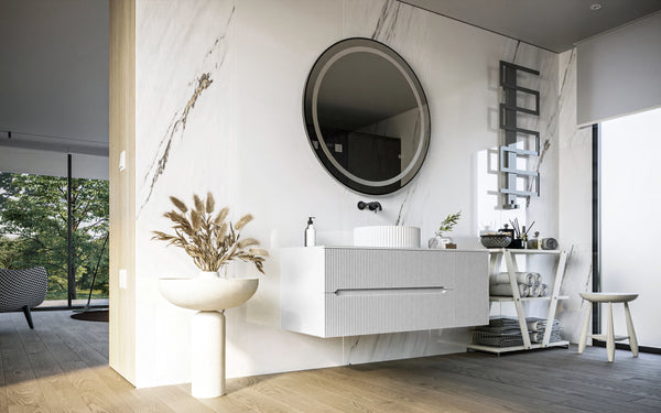 Mobile bagno 120x46 Urbino cannettato bianco opaco con anta e lavabo
