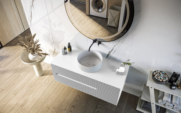 Mobile bagno 120x46 Urbino cannettato bianco opaco con anta e lavabo