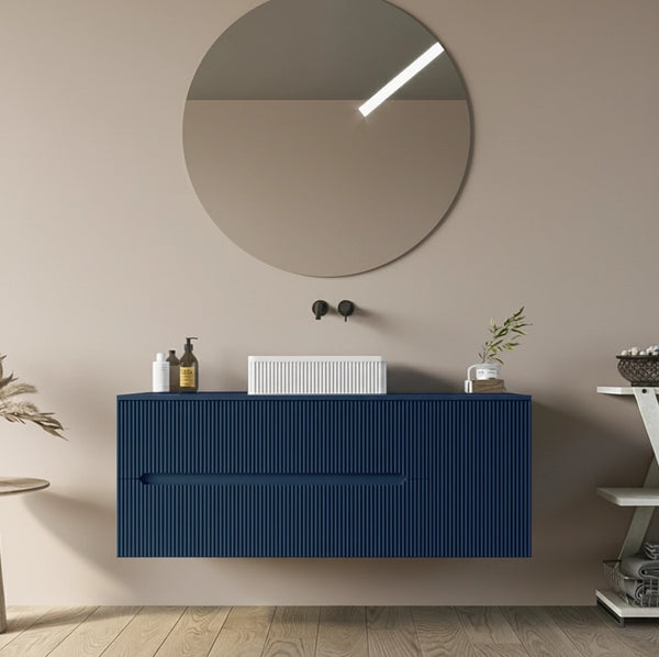 Mobile bagno 120x46 Urbino cannettato petrolio con anta e lavabo