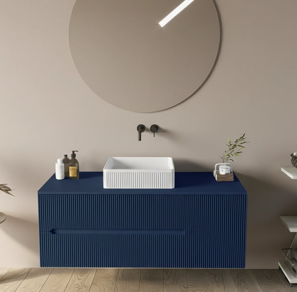 Mobile bagno 120x46 Urbino cannettato petrolio con anta e lavabo