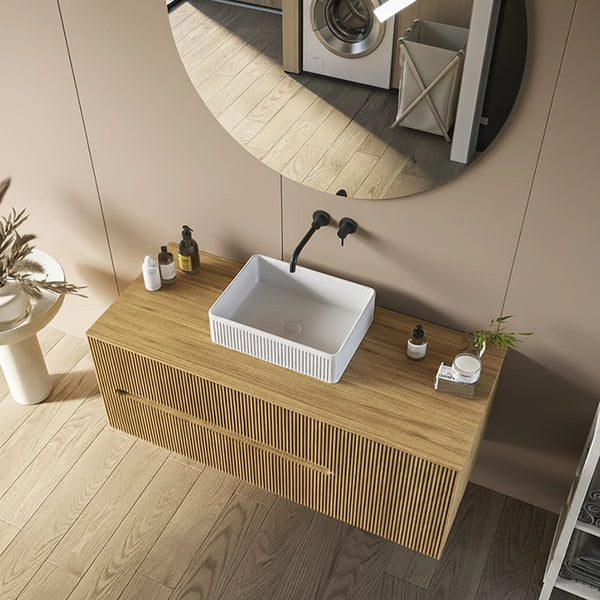 Mobile bagno 120x46 Urbino cannettato rovere con anta e lavabo