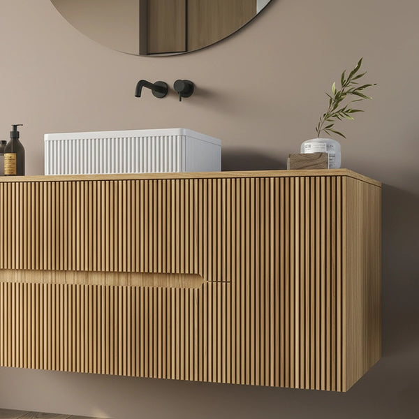 Mobile bagno 120x46 Urbino cannettato rovere con anta e lavabo