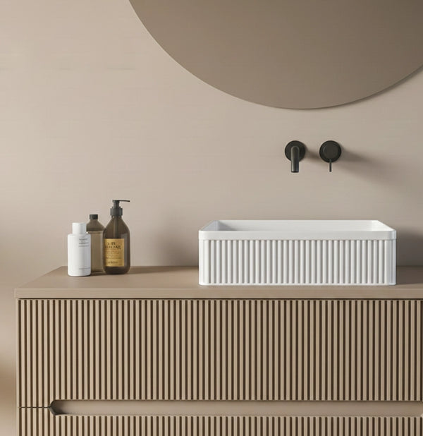 Mobile bagno 120x46 Urbino cannettato tortora opaco con anta e lavabo