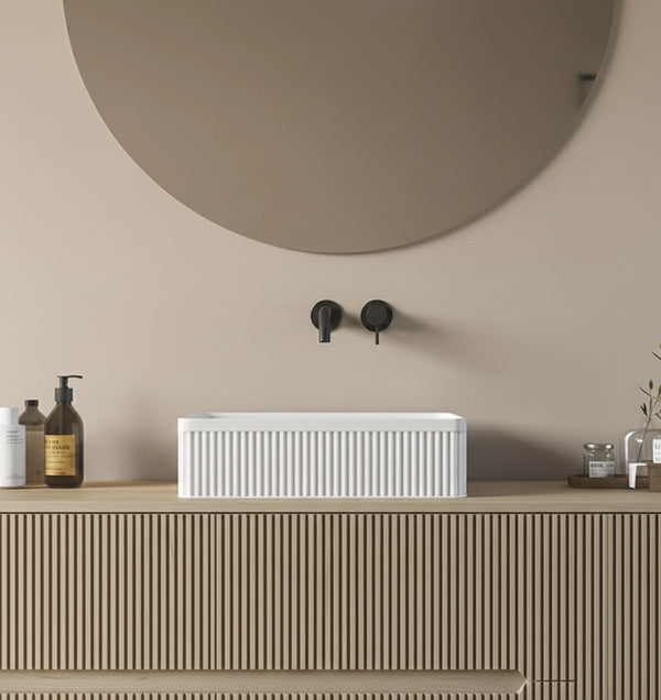 Mobile bagno 120x46 Urbino cannettato tortora opaco con anta e lavabo