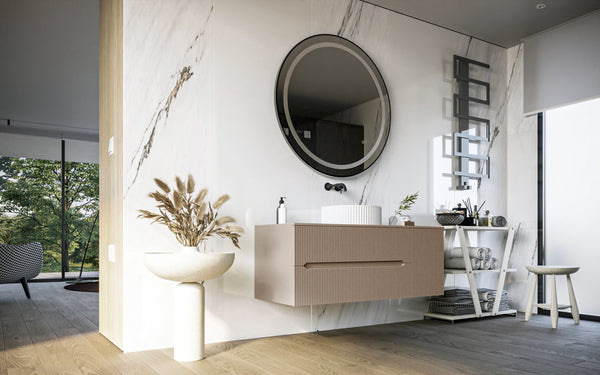Mobile bagno 120x46 Urbino cannettato tortora opaco con anta e lavabo