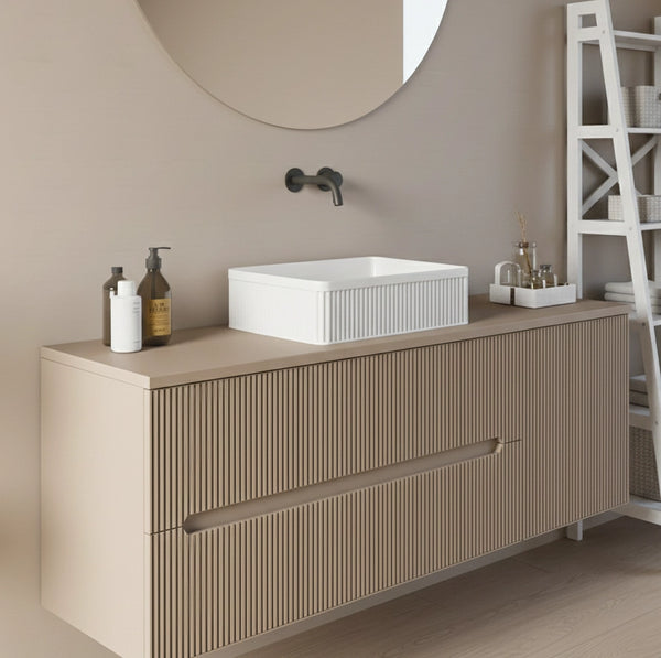 Mobile bagno 120x46 Urbino cannettato tortora opaco con anta e lavabo