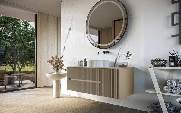 Mobile bagno 120x46 Urbino cannettato tortora opaco con anta e lavabo