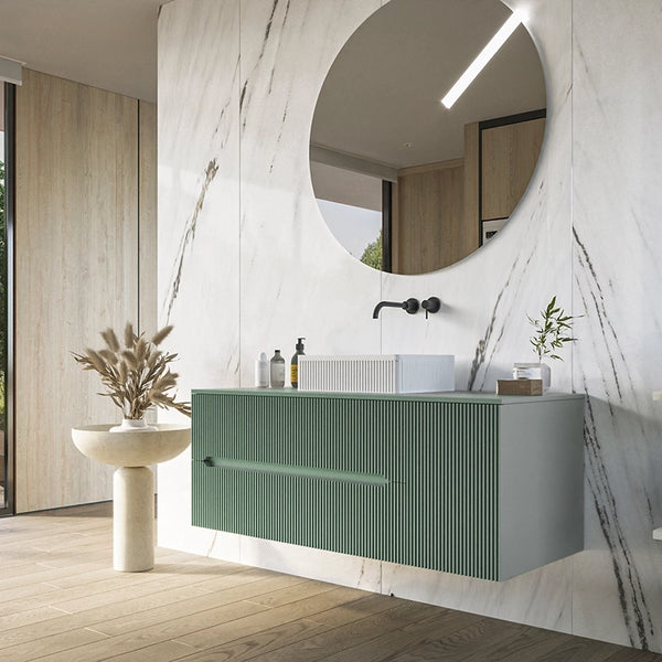 Mobile bagno 120x46 Urbino cannettato verde bosco con anta e lavabo