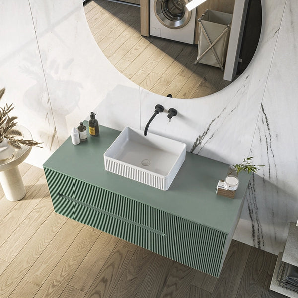Mobile bagno 120x46 Urbino cannettato verde bosco con anta e lavabo