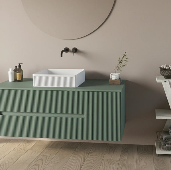 Mobile bagno 120x46 Urbino cannettato verde bosco con anta e lavabo