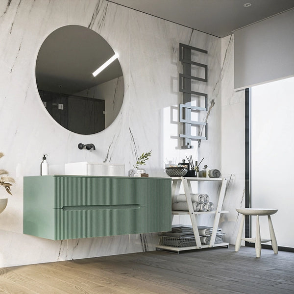 Mobile bagno 120x46 Urbino cannettato verde bosco con anta e lavabo