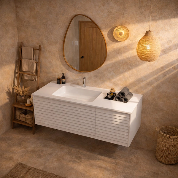 Mobile bagno 120x48 Merida cannettato bianco con lavabo a sinistra